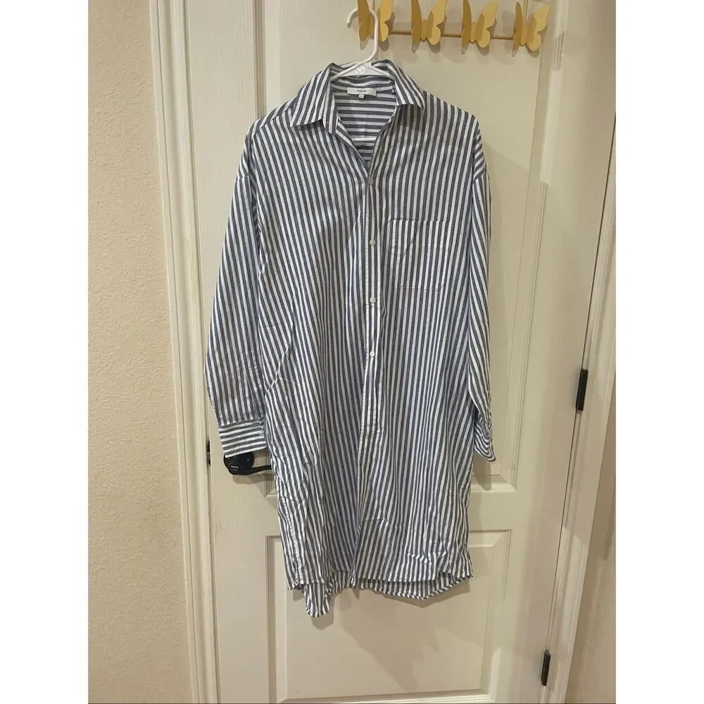 VINCE striped button down shirt dress size large - Picture 3 of 7